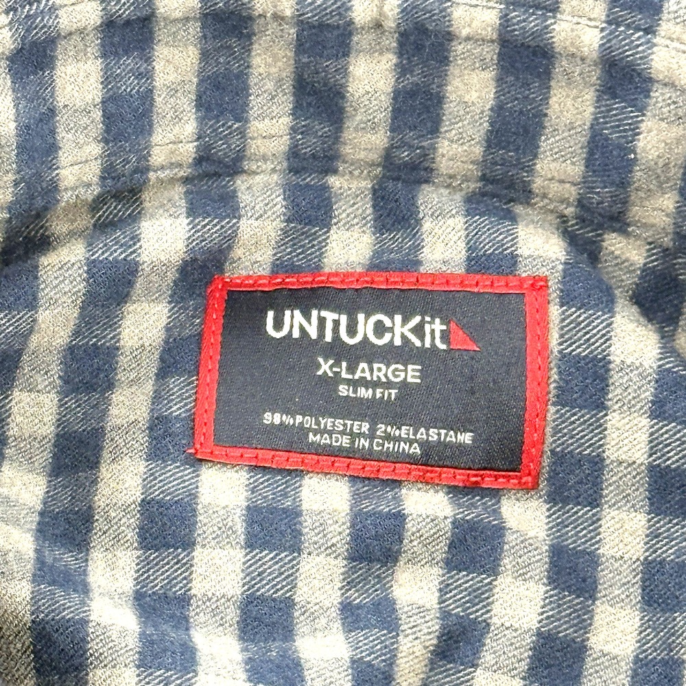 UNTUCKit Men's XL Bergstorm Long Sleeve Button Down Shirt Blue Gray Plaid - Picture 4 of 8